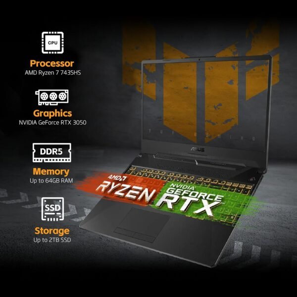 ASUS TUF A15 Gaming Laptop, AMD Ryzen 7 7435HS Processor, NVIDIA GeForce RTX 3050, 15.6 inch Full HD Display, 32GB DDR5 RAM, 1TB SSD, Backlit Keyboard, Windows 11 Home, Wi-Fi, Alpacatec Accessory
