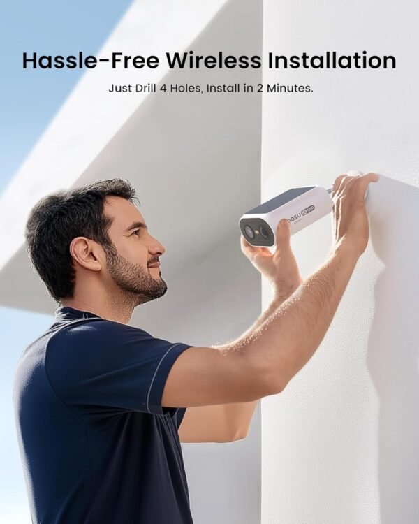 AOSU Solar Security Cameras Wireless Outdoor, 2Mins DIY Installation, No Subscription Cameras for Home Security System, Local Storage, 2K Color Night Vision for Surveillance, 2.4&5ghz WiFi, 4 Cam-kit
