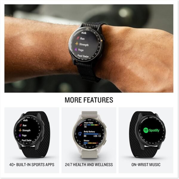 Garmin Approach S50 Advanced Golf Watch with GPS, AMOLED Display, Sports and Fitness Smartwatch, Cream Gold Aluminum Bezel with Ivory Comfort Fit Nylon Band Bundle with Wireless Air Buds