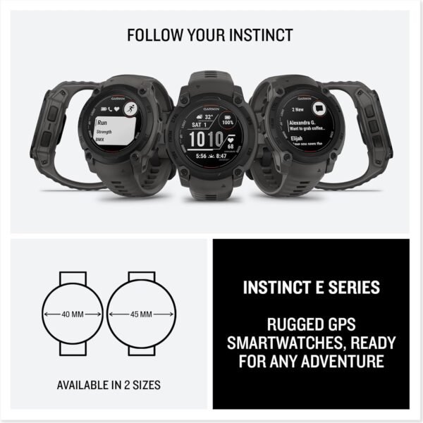 Garmin Instinct E 40mm, Outdoor GPS Smartwatch, 24/7 Health Monitoring, Up to 14 Days of Battery Life, Charcoal (010-02932-00) with Earbuds Bundle