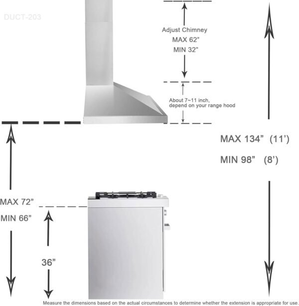 Range Hood Extension for Wall Mount Stainless Steel Chimney Duct Adjustable Cover Ceiling