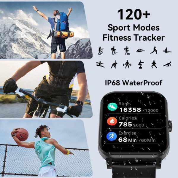 Smart Watch, 1.85" Smartwatch for Men Women (Answer/Make Call), Heart Rate, Sleep Monitor, Pedometer, Activity Tracker, IP68 Waterproof Fitness Watch for Android iOS (Inches, 1.85)