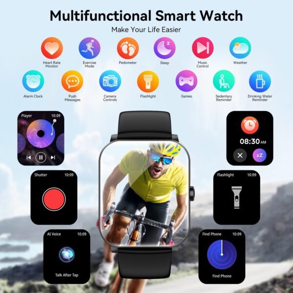 Smart Watch, 1.85" Smartwatch for Men Women (Answer/Make Call), Heart Rate, Sleep Monitor, Pedometer, Activity Tracker, IP68 Waterproof Fitness Watch for Android iOS (Inches, 1.85)