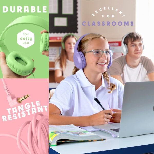 Kids Headphones for School - 5-Pack On-Ear, Wired, Adjustable & Cushioned - Mixed Colors