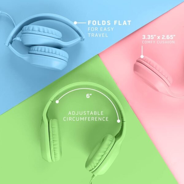 Kids Headphones for School - 5-Pack On-Ear, Wired, Adjustable & Cushioned - Mixed Colors