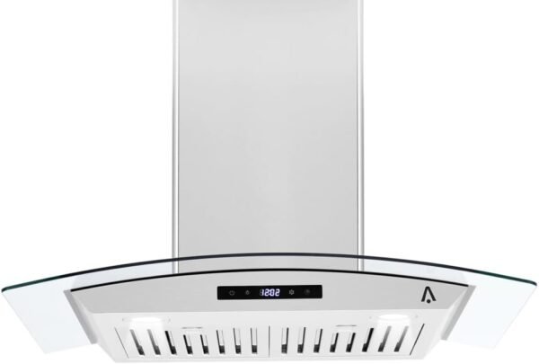 Range Hood 30 inch, Wall Mount Range Hood with Ducted/Ductless Convertible, 400CFM, 3 Speed Fan, LED Light, Stainless Steel Chimney-Style Stove Vent with Tempered Glass