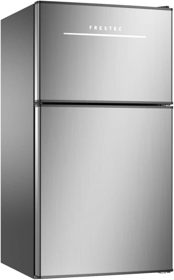 Frestec Mini Fridge with Freezer 3.5 Cu.Ft. 2 Door Refrigerator and Freezer Small Fridge for Bedroom Home Office Dorm, Small Drink Chiller, 37 dB Low Noise, Stainless Steel