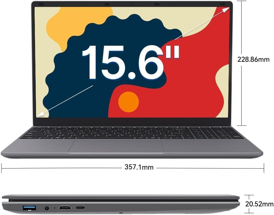 Student Laptop: 15.6" Full HD, 512GB SSD, 12GB DDR4 RAM, Intel Jasper Lake N5095, Numeric Keypad, Wi-Fi 6, AMD Radeon Graphics, Windows 11, Business and Fun (Grey)