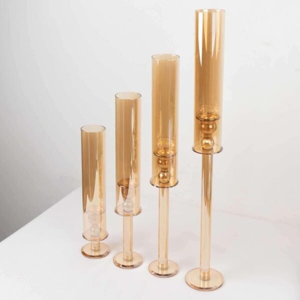 Efavormart Set of 4 Gold Crystal Glass Hurricane Taper Candle Holders with Tall Cylinder Chimney Tubes - 14", 18", 22", 26"