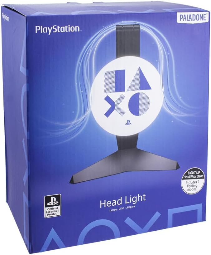 Paladone PlayStation Light Up Headphone Stand, Turns On When Headphones are Placed, USB Powered Headset Stand for Gamers, PlayStation Gaming Setup Desk Accessories
