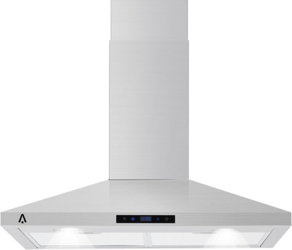 Range Hood 30 inch, Kitchen Hood 265 CFM, Stainless Steel Vent Hood with Touch Control, Stove Hood with 3-Speed Exhaust Fan, Adjustable Chimney & LED Light, Silver