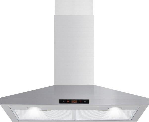 Range Hoods 30 Inch, Stainless Steel Stove Hood with Touch Control, Ductless/Ducted Convertible Wall Mount Kitchen Vent Hood with Chimney, 3 Speed Exhaust Fan, Adjustable Chimney & LED Ligh