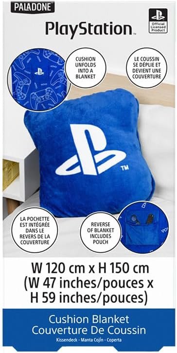 Paladone PlayStation 2-in-1 Cushion Blanket - Officially Licensed Travel Blanket, Foldable Soft Fluffy Throw, Compact Design for Gaming Room or Bedroom Decor