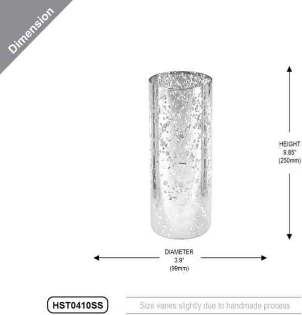WGVI Hurricane Candle Holder Sleeve, W: 4", Ht: 10", Silver Speckled Glass Cylinder Open Both Ends, Chimney Tube Shade, 1 Piece