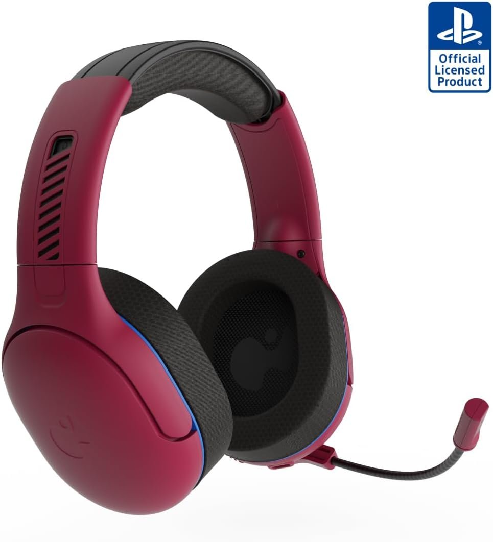 PDP AIRLITE Pro Wireless Stereo Gaming Headset, Officially Licensed by Sony PlayStation 5, PS5/PS4/PS3/PC, Lightweight Durable 40 Foot Connection, Noise-canceling Flip-to-Mute Mic, Cosmic Red