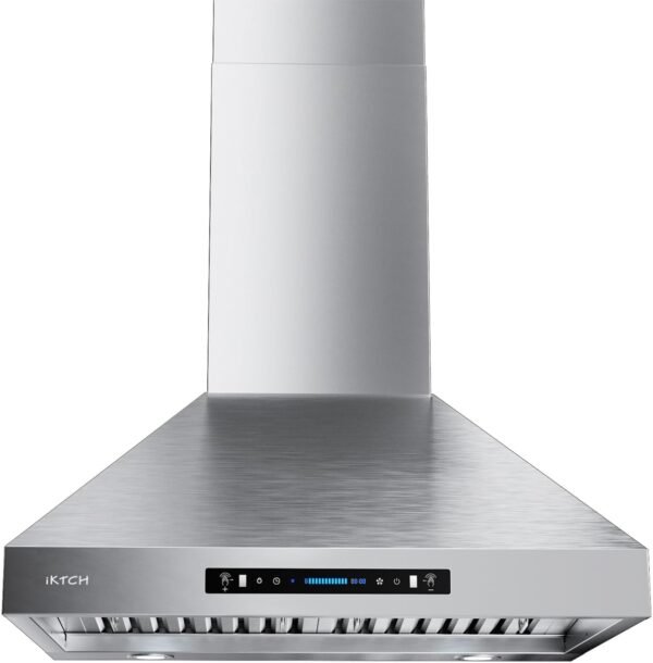 IKTCH 30-inch Wall Mount Range Hood 900 CFM Ducted/Ductless Convertible, Kitchen Chimney Vent Stainless Steel with Gesture Sensing & Touch Control Switch Panel, 4 Pcs Adjustable Lights