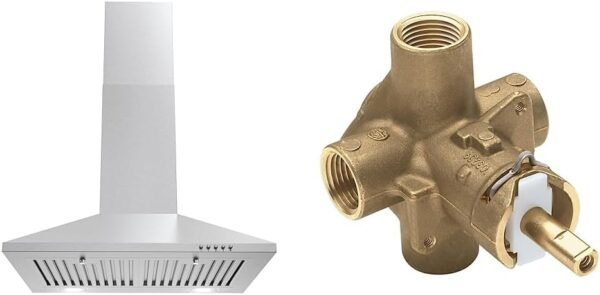 COSMO COS-6324EWH Wall Mount Range Hood, Chimney-Style Over Stove Vent, 3 Speed Fan, Permanent Filters & Moen Brass Posi-Temp Pressure Balancing Tub and Shower Valve