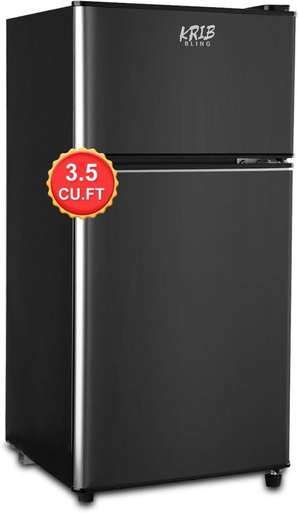 3.5 Cu.Ft Compact Refrigerator Mini Fridge with Freezer,7 Level Adjustable Thermostat Removable Shelves Small Refrigerator for Office Dorm Apartment Black,(KB02 FLS-80-BLACK)