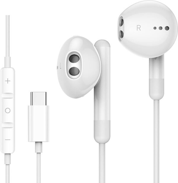 USB C Headphones for iPhone 16 15 Pro Max Plus iPad Pro USB C Earphones with Microphone Volume Control USB C Wired Earbuds USB Type C Earphone for Google Pixel 8 7 6A 5 Samsung S24 S23 S22 S21 S20 A55