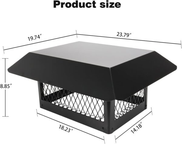 Black Galvanized Steel Chimney Cover - Heavy Chimney Cap 12 x16 inch, Single Bolt-On Chimney Fireplace Cover, Chimney Flue Cover to Fit On Existing Flue Tiles, Chimney Vent Cap with Hood Plate