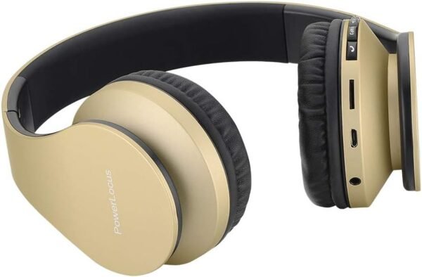 PowerLocus Wireless Bluetooth Over-Ear Stereo Foldable Headphones, Wired Headsets Rechargeable with Built-in Microphone for iPhone, Samsung, LG, iPad (Gold)