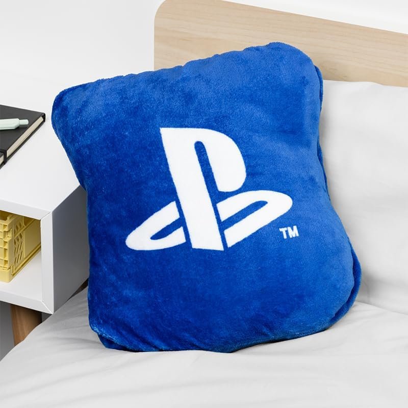 Paladone PlayStation 2-in-1 Cushion Blanket - Officially Licensed Travel Blanket, Foldable Soft Fluffy Throw, Compact Design for Gaming Room or Bedroom Decor