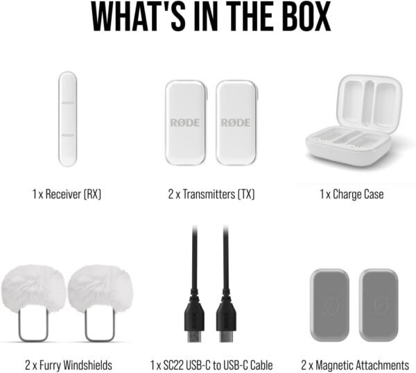 RØDE Wireless Micro - Compact Wireless Microphone, Two Mics with Charge Case for Smartphone Content Creation - Lightning, White