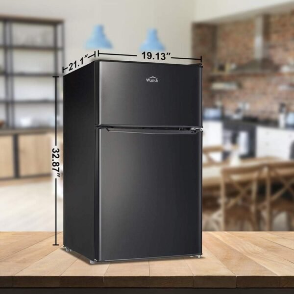 Walsh Compact Refrigerator, Dual Door Fridge, Adjustable Mechanical Thermostat with Freezer, Reversible Doors, 3.1 Cu.Ft, Black