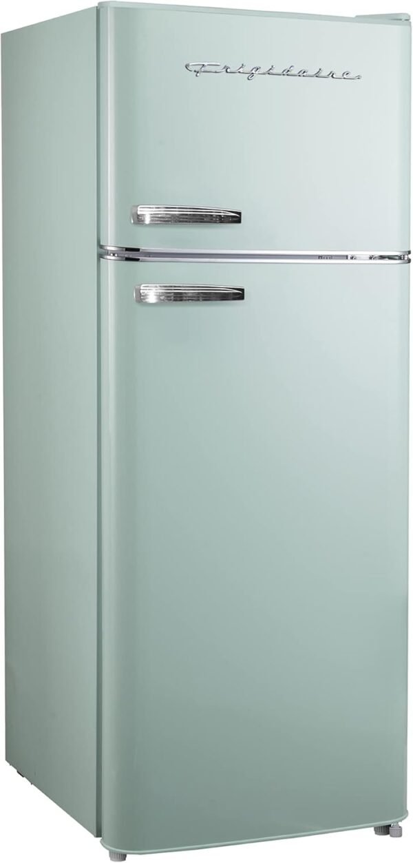 Frigidaire EFR753 Retro Apartment Size Refrigerator with Top Freezer - 2 Door Fridge with 7.5 Cu Ft of Storage Capacity, Adjustable Spill-Proof Shelves, Door & Crisper Bins, Mint