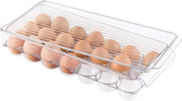 iDesign Plastic Egg Holder Fridge Organizer with Front Handle – 14.57" x 6.25" x 3", Clear