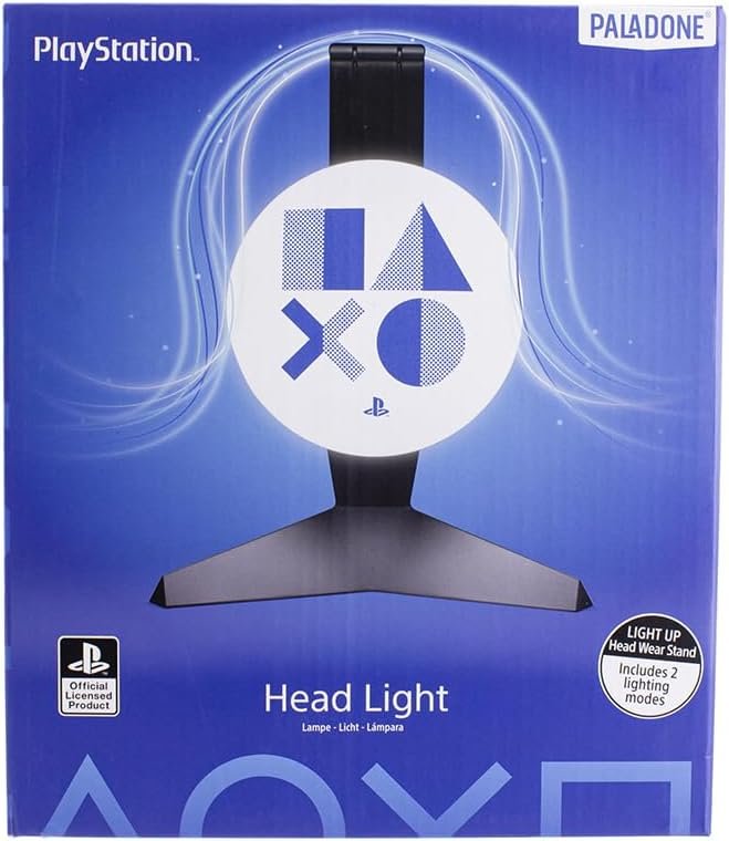 Paladone PlayStation Light Up Headphone Stand, Turns On When Headphones are Placed, USB Powered Headset Stand for Gamers, PlayStation Gaming Setup Desk Accessories