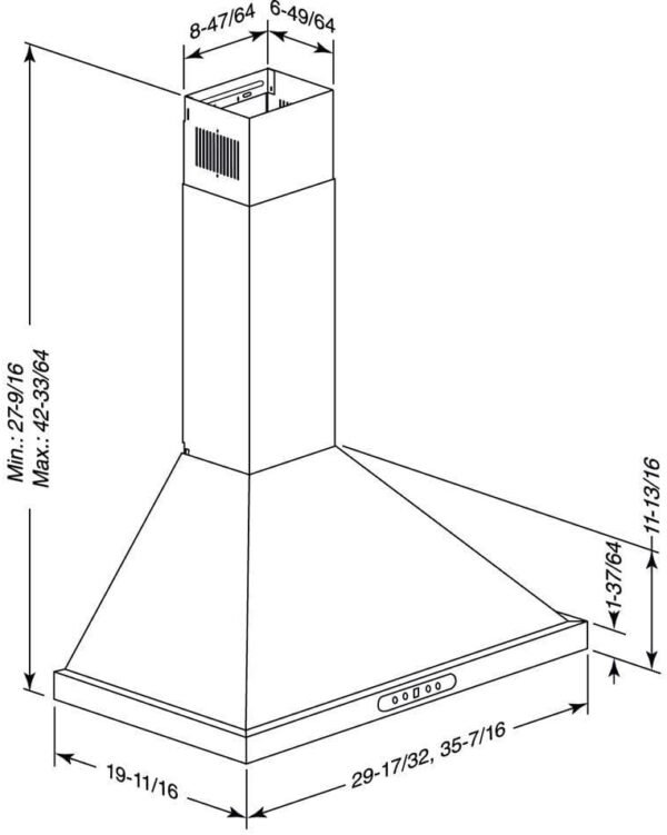 Broan-NuTone EWP1366SS Pyramidal Range LED Lighting Wall-Mount Kitchen Chimney Vent Hood, 36-Inch, Stainless Steel
