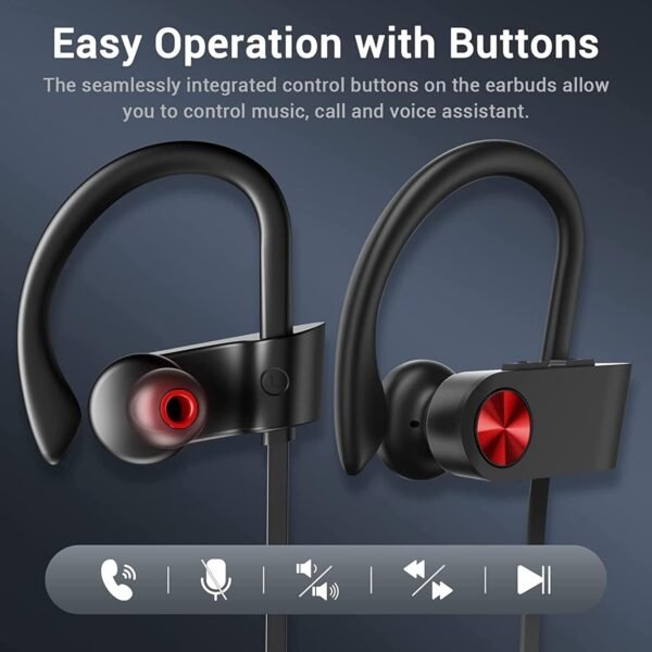 Bluetooth Headphones, Bluetooth 5.3 IPX7 Waterproof Wireless Sports Earbuds for Workout Gym, 16 Hrs Playtime Running Headphones with Noise Cancelling Mic, HiFi Bass Stereo in-Ear Earphones