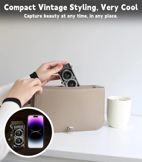CHUZHAO Vintage Mini Digital Camera, Portable TLR Style Retro Point and Shoot Compact Small Pocket 1080P FHD Video 12MP Autofocus Vlogging Camera with 16 GB Card for Beginners Teens Adults Kids Black