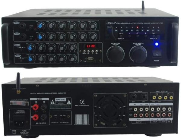 Pyle Dual Channel Bluetooth Mixing Amplifier - 2000W Rack Mount Karaoke Sound Mixer Audio Home Stereo Receiver Box System w/ RCA, USB, AUX - For Speaker, PA, Home Theater, Studio/Stage - PMXAKB2000
