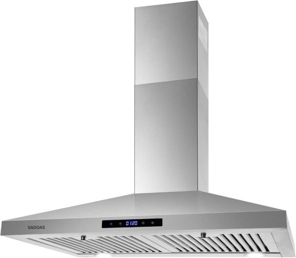 SNDOAS Range Hood 30 inches,Stainless Steel Wall Mount Range Hood,Vent Hood 30 inch w/Touch Control,Ducted/Ductless Convertible,Chimney-Style Over Stove Vent Hood,Kitchen Hood,Baffle Filters