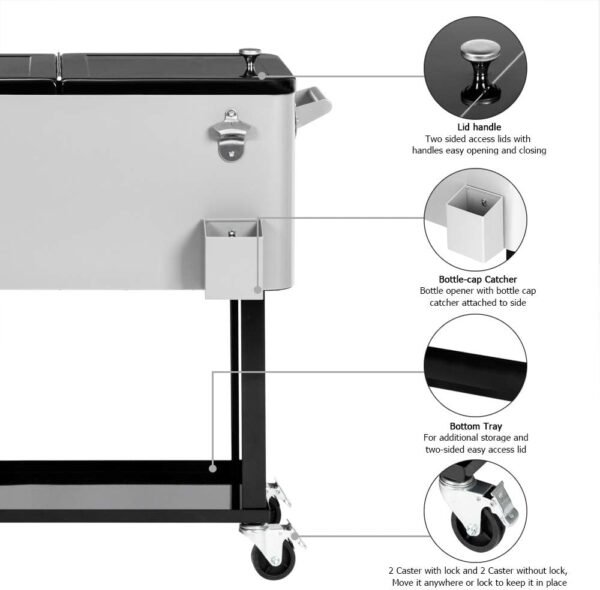 VINGLI 80 Quart Rolling Ice Chest, Portable Patio Party Bar Drink Cooler Cart, with Shelf, Beverage Pool with Bottle Opener