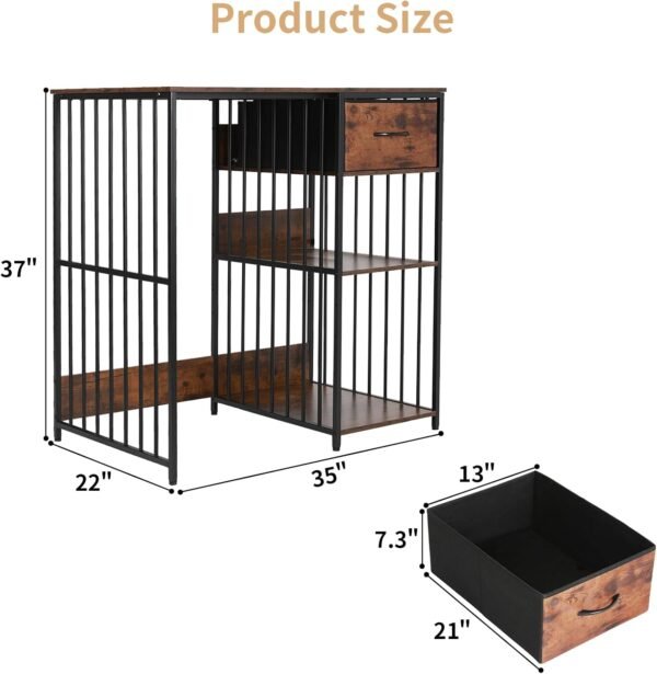 VOWNER Mini Fridge Cabinet with Power Outlet, 3-Tier Industrial Style Kitchen Microwave Stand Baker Rack with Drawer, Utility Storage Shelf for Home Kitchen Dorm Office, Vintage Wood, 35" Lx22 Wx37 H