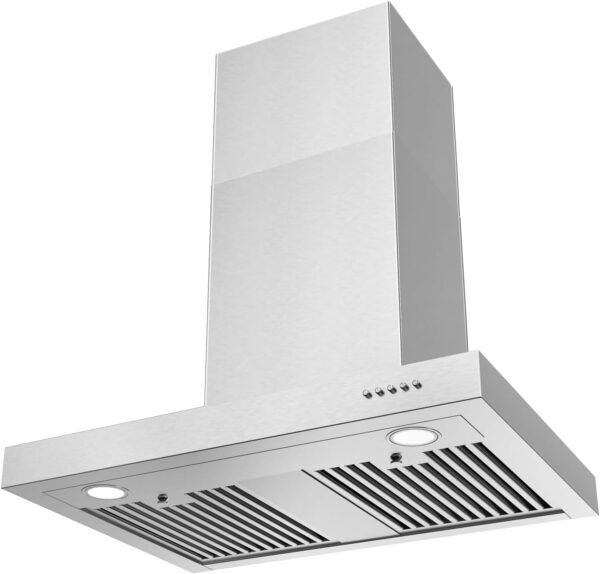 Wall Mount Range Hood 30 Inch 900CFM Vent Hood T Shape with Stainless Steel Stove Hood Split Type Permanent Grease Baffle Filter, Chimney Style Kitchen Exhaust Fan, Ductless Convertible
