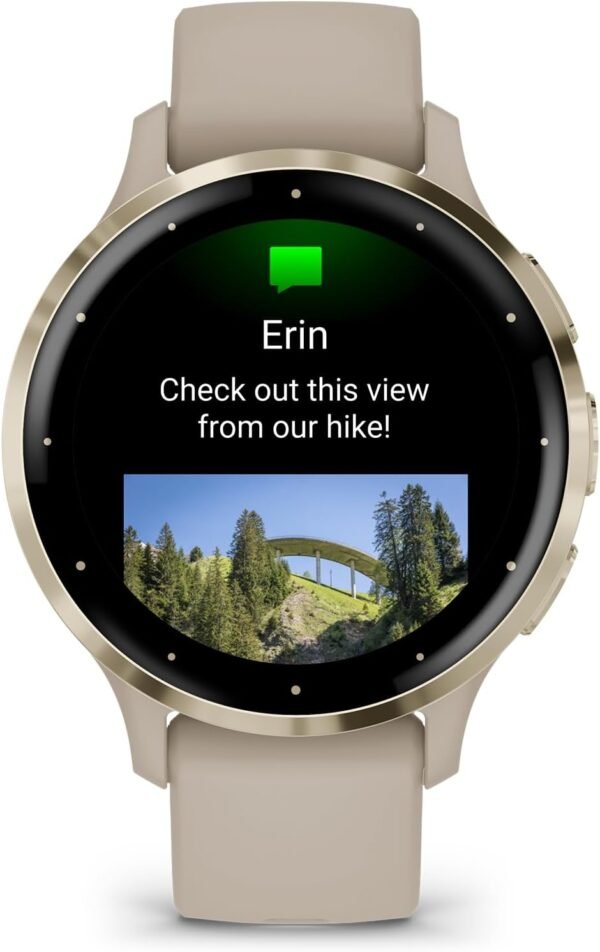 Garmin Venu 3S Soft Gold Stainless Steel Bezel 1.2-Inch AMOLED Touchscreen Display Smart Watch with 41mm French Gray Case and Silicone Band