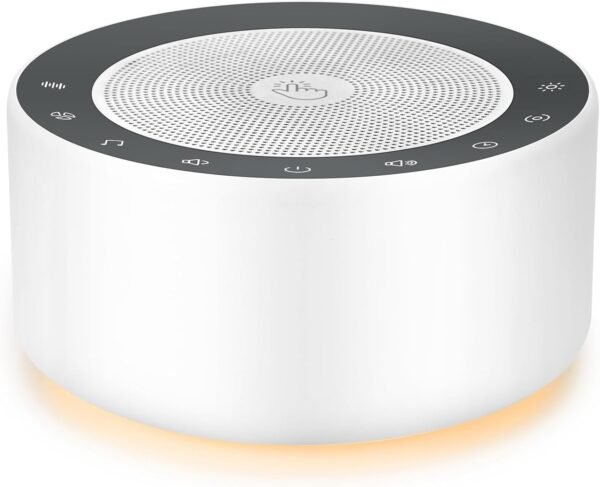 Kipcush White Noise Sound Machine with Nursery Lamp, Mood Lighting, 7 Colour Night Light, 30 Soothing Sounds for Baby/Adult. Timer, Plug in, Memory Function, Touch Control
