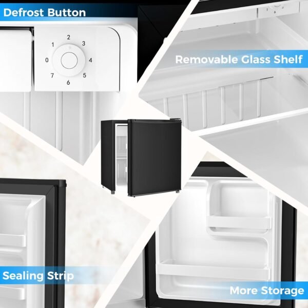 Antarctic Star Compact Refrigerator Mini Fridge with Freezer, Single Reversible Door, Dorm Fridge, Removable Glass Shelf, Defrost Button, for Bedroom, Office, Garage, 1.4 Cu. Ft, Black