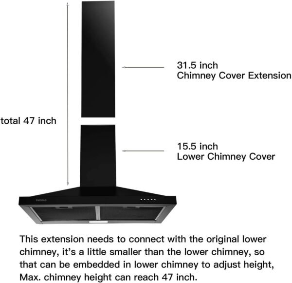 Stainless Steel Chimney Extension for SNDOAS Range Hood GD17 and GD24 Series, 31.5 inch, Wall-Mounted style (Black)