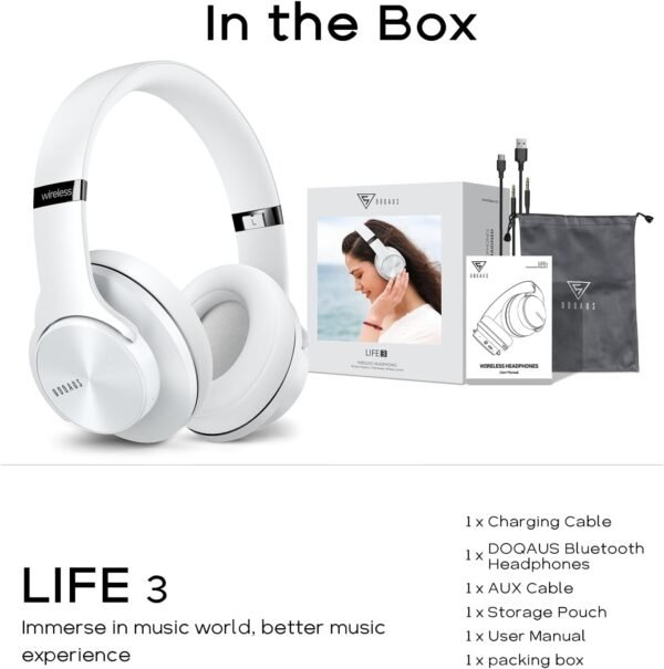DOQAUS Bluetooth Headphones Over Ear, 90 Hours Playtime Wireless Headphone with 3 EQ Modes, Noise Isolating HiFi Stereo with Deep Bass, Microphone, Soft Earpads for Cellphone/PC