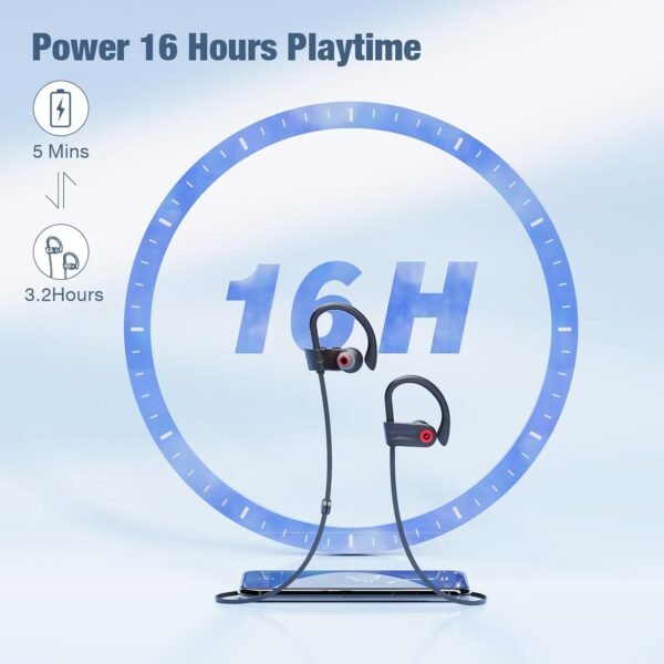 Boean Bluetooth Headphones, Wireless Headphones with 16 Hours Playtime Bluetooth 5.3 Wireless Earbuds HD Deep Bass Stereo Sound Isolation IPX7 Waterproof Earphones for Workout Running Sports