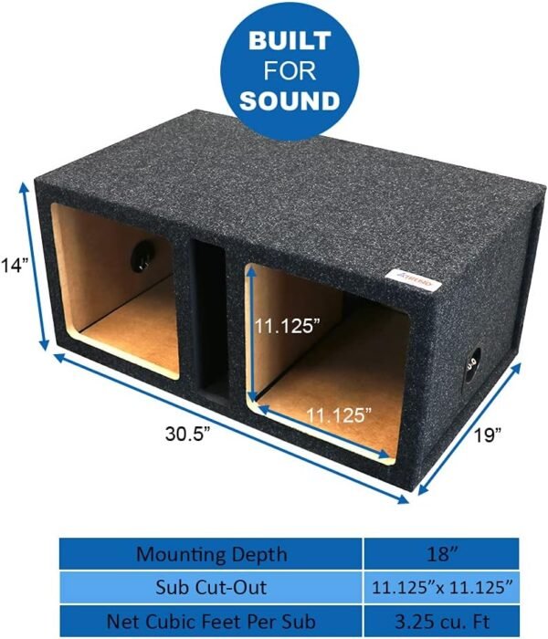 Atrend 12" Kicker Square/Dual Vented/Solo-Baric L5 & L7Subwoofer / Speaker Enclosure - Premium Subwoofer Box Improves Audio Quality, Sound & Bass - Made in USA