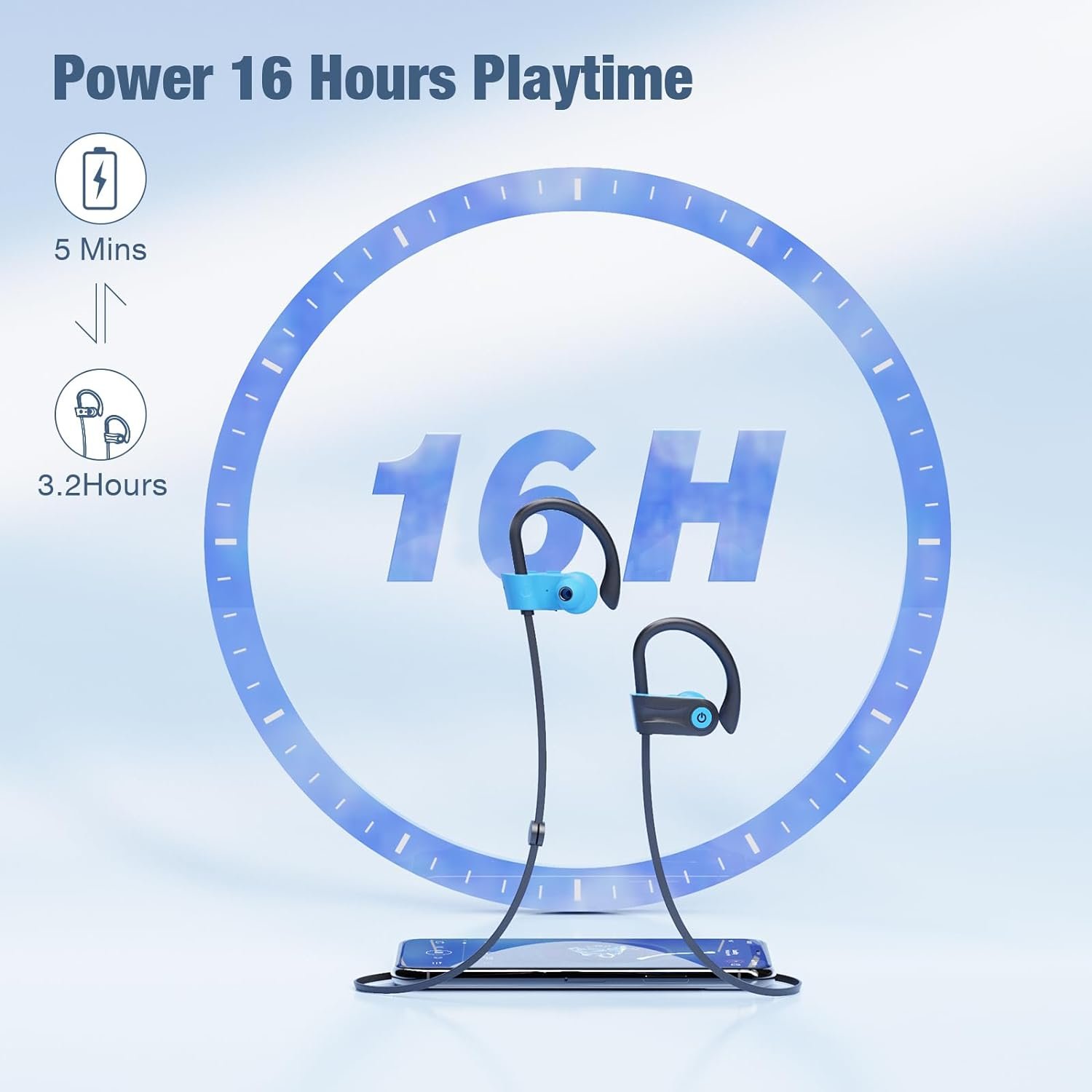 Boean Bluetooth Headphones, Bluetooth 5.3 Wireless Headphones with 16 Hours Playtime, Stereo Bass IPX7 Waterproof Over Ear Earphones for Workout and Sports Running