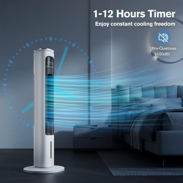 Windowless Portable Air Conditioners, 36’’ Evaporative Air Cooler w/Remote, 2.5L Water Tank & 4 Ice Packs, 12H Timer Auto-off, 70° Oscillating, Quiet Cooling Tower Fan For Bedroom Living Room Office