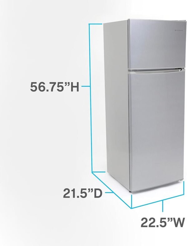 West Bend WBRT73S Apartment Refrigerator Freestanding Slim Design Full Fridge with Top Freezer for Condo, House, Small Kitchen Use, 7.4 cu.ft, Metallic