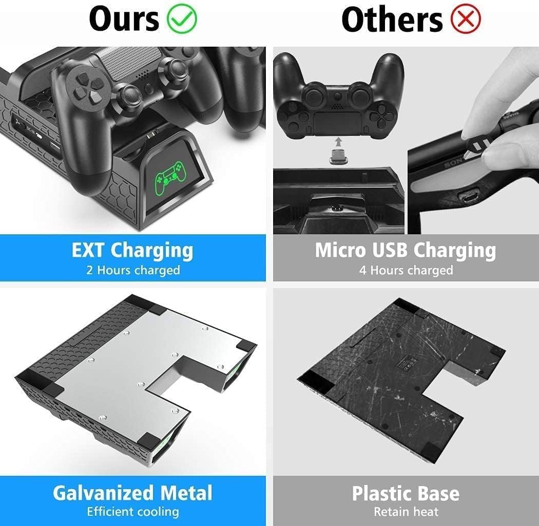 OIVO PS4 Stand with PS4 Cooling Fan Cooler for PlayStation 4/PS4 Slim/PS4 Pro, PS4 Pro Vertical Stand with PS4 Controller Charger Dock Station and 12 Game Slots